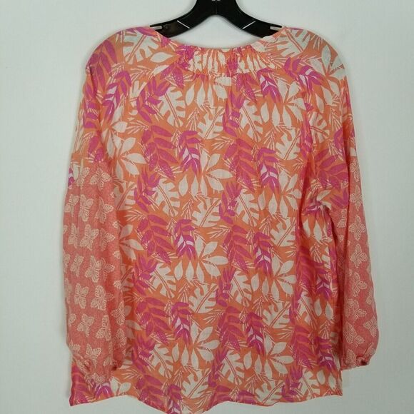 Sigrid Olsen Women Linen Mix Print Smocked Neck Peasant Top Sz S Blouse Beach - Picture 4 of 6